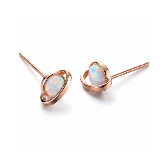 Geometric Fire Opal Planet Stud Earrings