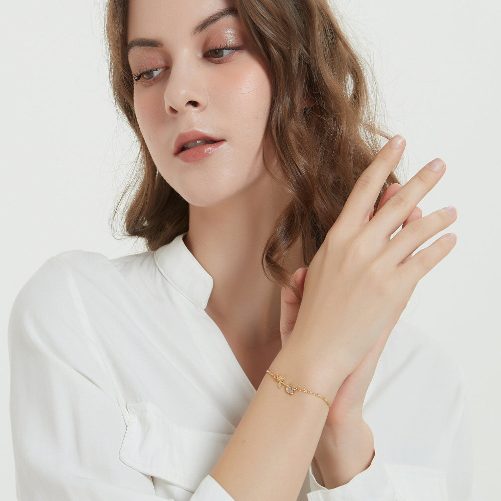 Opal Tulip Flower Bracelet • Dainty Gold Tulip Charm Bracelet • Sterling Silver Friendship Jewelry • Trendy Best Friend Gift