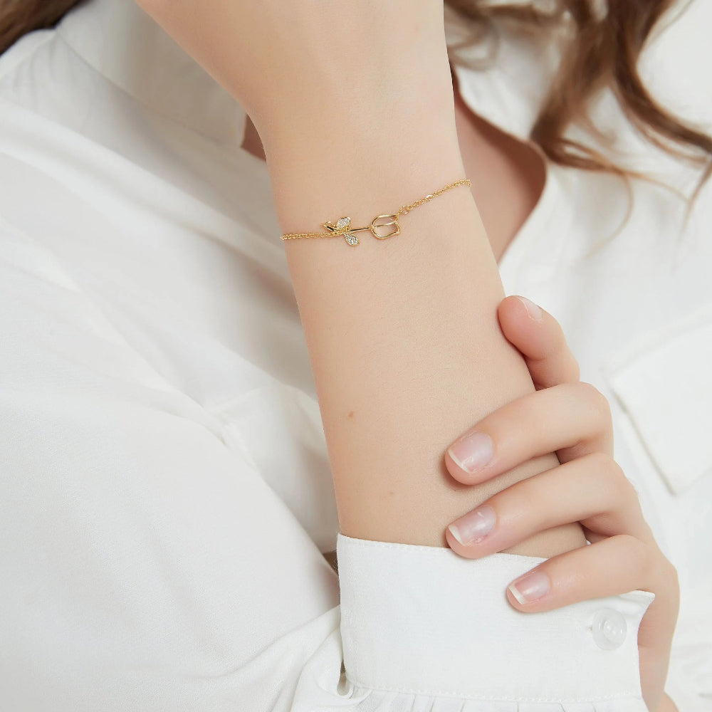 Opal Tulip Flower Bracelet • Dainty Gold Tulip Charm Bracelet • Sterling Silver Friendship Jewelry • Trendy Best Friend Gift