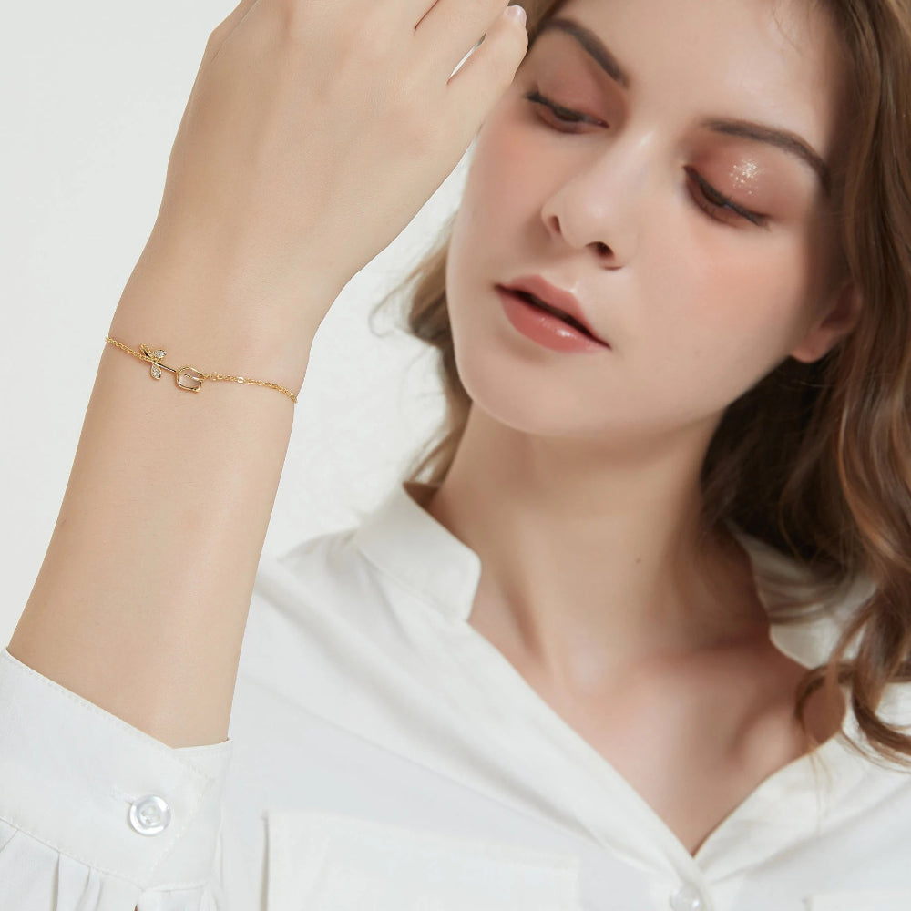 Opal Tulip Flower Bracelet • Dainty Gold Tulip Charm Bracelet • Sterling Silver Friendship Jewelry • Trendy Best Friend Gift