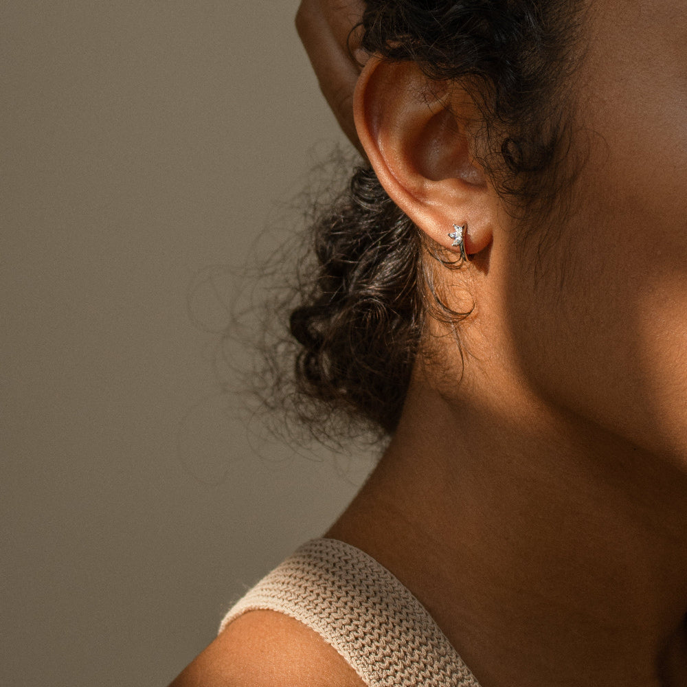 Marquise Huggie Hoops by Caitlyn Minimalist • Floral Diamond Earrings • Dainty Hoops Earring Set • Wedding Jewelry • Bride Gift • ER169