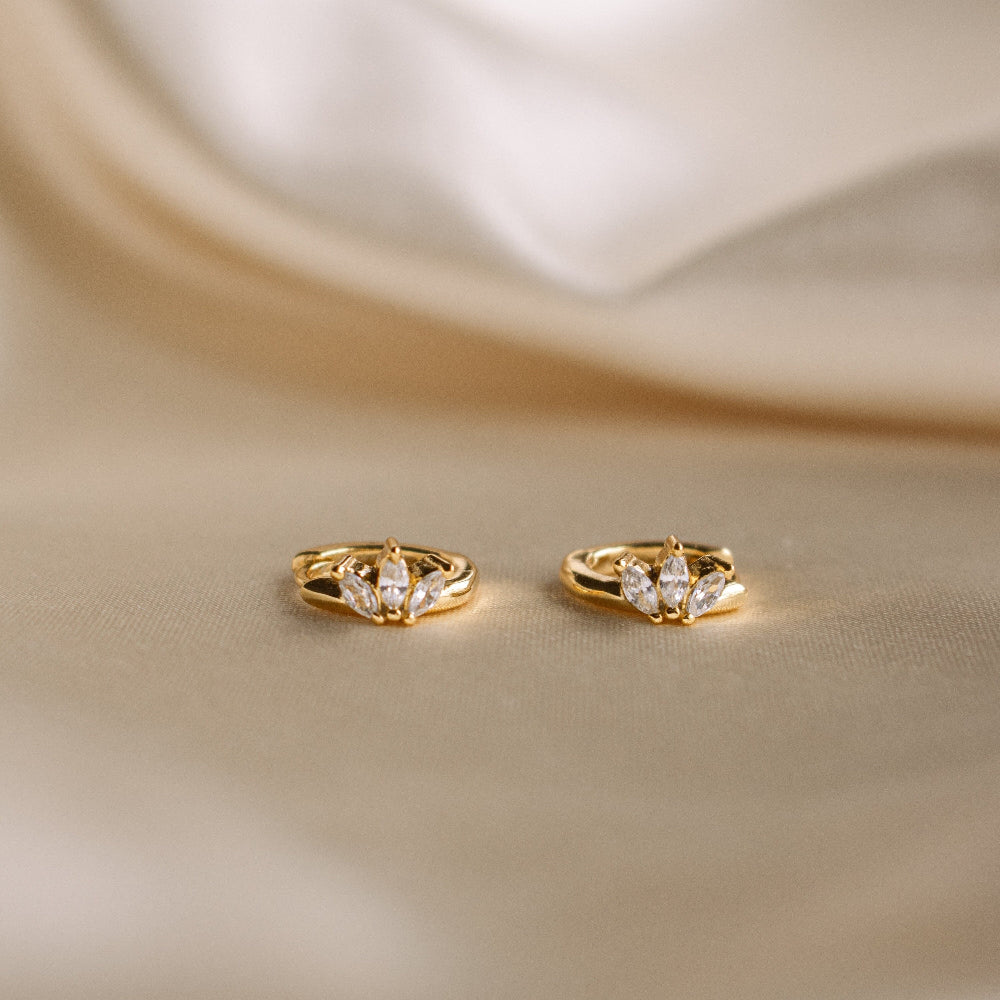 Marquise Huggie Hoops by Caitlyn Minimalist • Floral Diamond Earrings • Dainty Hoops Earring Set • Wedding Jewelry • Bride Gift • ER169
