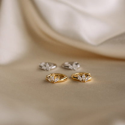 Marquise Huggie Hoops by Caitlyn Minimalist • Floral Diamond Earrings • Dainty Hoops Earring Set • Wedding Jewelry • Bride Gift • ER169