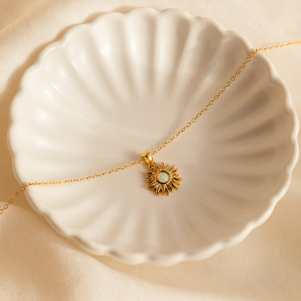 Dainty Opal Sun Necklace by Caitlyn Minimalist • Gold Sun Pendant Necklace, Gemstone Necklace • Celestial Jewelry • Gift for Her • NR176