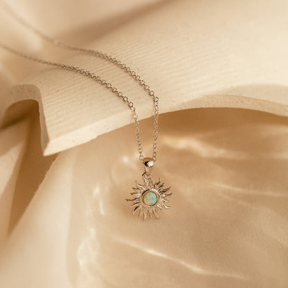 Dainty Opal Sun Necklace by Caitlyn Minimalist • Gold Sun Pendant Necklace, Gemstone Necklace • Celestial Jewelry • Gift for Her • NR176