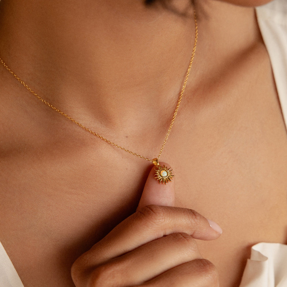 Dainty Opal Sun Necklace by Caitlyn Minimalist • Gold Sun Pendant Necklace, Gemstone Necklace • Celestial Jewelry • Gift for Her • NR176