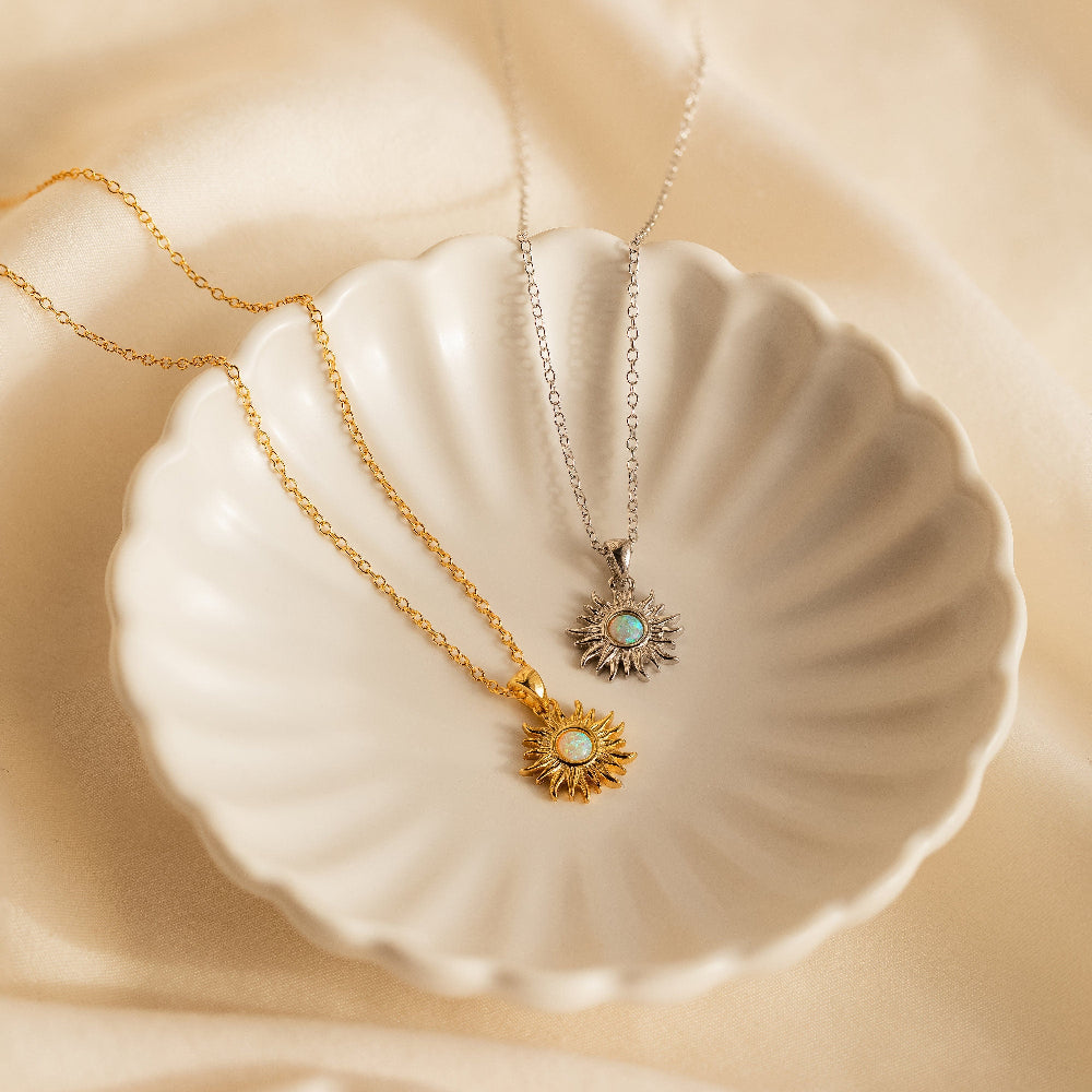 Dainty Opal Sun Necklace by Caitlyn Minimalist • Gold Sun Pendant Necklace, Gemstone Necklace • Celestial Jewelry • Gift for Her • NR176